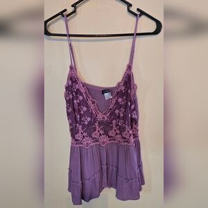 Venus, Purple Lace Trim Women's Camisole, Size 16